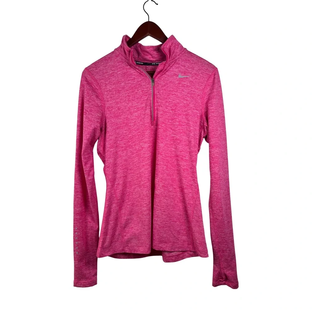Nike Dri-Fit Pink Heathered Womens Small Long Sleeve Running‎ Quarter Zip Top
